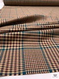 Italian Glen Plaid Jacket Weight Suiting - Tan / Teal / Purple Wine