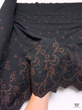 Italian Double-Scalloped Embroidered Wool Crepe with Metallic Detailing - Black / Copper