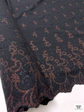 Italian Double-Scalloped Embroidered Wool Crepe with Metallic Detailing - Black / Copper