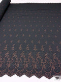 Italian Double-Scalloped Embroidered Wool Crepe with Metallic Detailing - Black / Copper