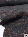 Italian Double-Scalloped Embroidered Wool Crepe with Metallic Detailing - Black / Copper