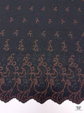 Italian Double-Scalloped Embroidered Wool Crepe with Metallic Detailing - Black / Copper