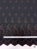 Italian Double-Scalloped Embroidered Wool Crepe with Metallic Detailing - Black / Copper