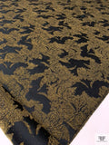 Italian Floral Motif Textured Jacquard Suiting - Metallic Green-Gold / Black