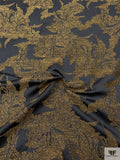 Italian Floral Motif Textured Jacquard Suiting - Metallic Green-Gold / Black