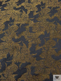 Italian Floral Motif Textured Jacquard Suiting - Metallic Green-Gold / Black