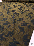 Italian Floral Motif Textured Jacquard Suiting - Metallic Green-Gold / Black