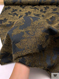 Italian Floral Motif Textured Jacquard Suiting - Metallic Green-Gold / Black
