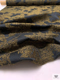 Italian Floral Motif Textured Jacquard Suiting - Metallic Green-Gold / Black