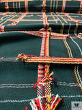 Italian Scottish Plaid Heavy Jacket Weight with Frayed Yarns - Evergreen / Navy / Red / Yellow / White