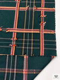 Italian Scottish Plaid Heavy Jacket Weight with Frayed Yarns - Evergreen / Navy / Red / Yellow / White