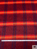 Italian Plaid Brushed Wool-Blend Coating - Red / Fire Orange / Purple