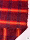 Italian Plaid Brushed Wool-Blend Coating - Red / Fire Orange / Purple