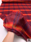Italian Plaid Brushed Wool-Blend Coating - Red / Fire Orange / Purple