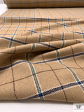 Italian Plaid Jacket Weight Suiting - Tan / Blue / Aquamarine Blue