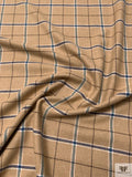 Italian Plaid Jacket Weight Suiting - Tan / Blue / Aquamarine Blue