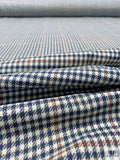Italian Houndstooth Plaid Soft Cashmere-Blend Fine Suiting - Navy / Off-White / Caramel