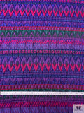 Italian Ethno-Geometric Matelassé Metallic Brocade - Purples / Deep Pink / Evergreen