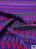 Italian Ethno-Geometric Matelassé Metallic Brocade - Purples / Deep Pink / Evergreen