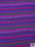 Italian Ethno-Geometric Matelassé Metallic Brocade - Purples / Deep Pink / Evergreen