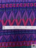 Italian Ethno-Geometric Matelassé Metallic Brocade - Purples / Deep Pink / Evergreen