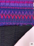 Italian Ethno-Geometric Matelassé Metallic Brocade - Purples / Deep Pink / Evergreen