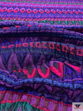 Italian Ethno-Geometric Matelassé Metallic Brocade - Purples / Deep Pink / Evergreen