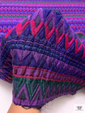 Italian Ethno-Geometric Matelassé Metallic Brocade - Purples / Deep Pink / Evergreen