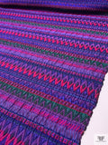 Italian Ethno-Geometric Matelassé Metallic Brocade - Purples / Deep Pink / Evergreen