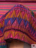 Italian Ethno-Geometric Matelassé Metallic Brocade - Pink / Copper Orange / Purple