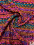 Italian Ethno-Geometric Matelassé Metallic Brocade - Pink / Copper Orange / Purple
