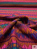 Italian Ethno-Geometric Matelassé Metallic Brocade - Pink / Copper Orange / Purple