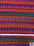 Italian Ethno-Geometric Matelassé Metallic Brocade - Pink / Copper Orange / Purple