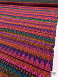 Italian Ethno-Geometric Matelassé Metallic Brocade - Pink / Copper Orange / Purple