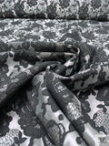 Floral and Lace-Look Brocade - Silver-Grey / Black
