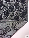 Floral and Lace-Look Brocade - Silver-Grey / Black