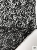 Rosettes Textured Brocade - Smokey Grey / Black