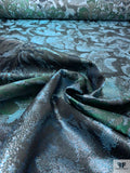 Bold Floral Metallic Brocade Panel - Aquamarine / Green / Navy
