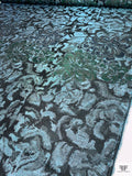 Bold Floral Metallic Brocade Panel - Aquamarine / Green / Navy