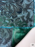 Bold Floral Metallic Brocade Panel - Aquamarine / Green / Navy