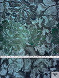 Bold Floral Metallic Brocade Panel - Aquamarine / Green / Navy