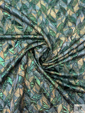Italian Leaf Vine Marbled Metallic Brocade - Green / Tan / Dark Seafoam