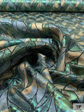 Italian Leaf Vine Marbled Metallic Brocade - Green / Tan / Dark Seafoam