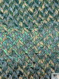 Italian Leaf Vine Marbled Metallic Brocade - Green / Tan / Dark Seafoam