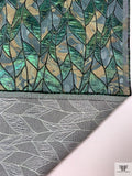Italian Leaf Vine Marbled Metallic Brocade - Green / Tan / Dark Seafoam