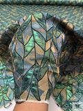 Italian Leaf Vine Marbled Metallic Brocade - Green / Tan / Dark Seafoam