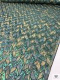 Italian Leaf Vine Marbled Metallic Brocade - Green / Tan / Dark Seafoam