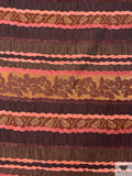 Striped and Chenille-Detailed Textured Brocade - Dusty Strawberry / Browns / Black