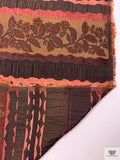 Striped and Chenille-Detailed Textured Brocade - Dusty Strawberry / Browns / Black