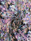 Italian Abstract Floral Printed Crinkled Velvet - Lavender / Blues / Champagne / Greens
